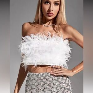CATCHALL STORE white feather tube top/gold zipper EXTRA SMALL